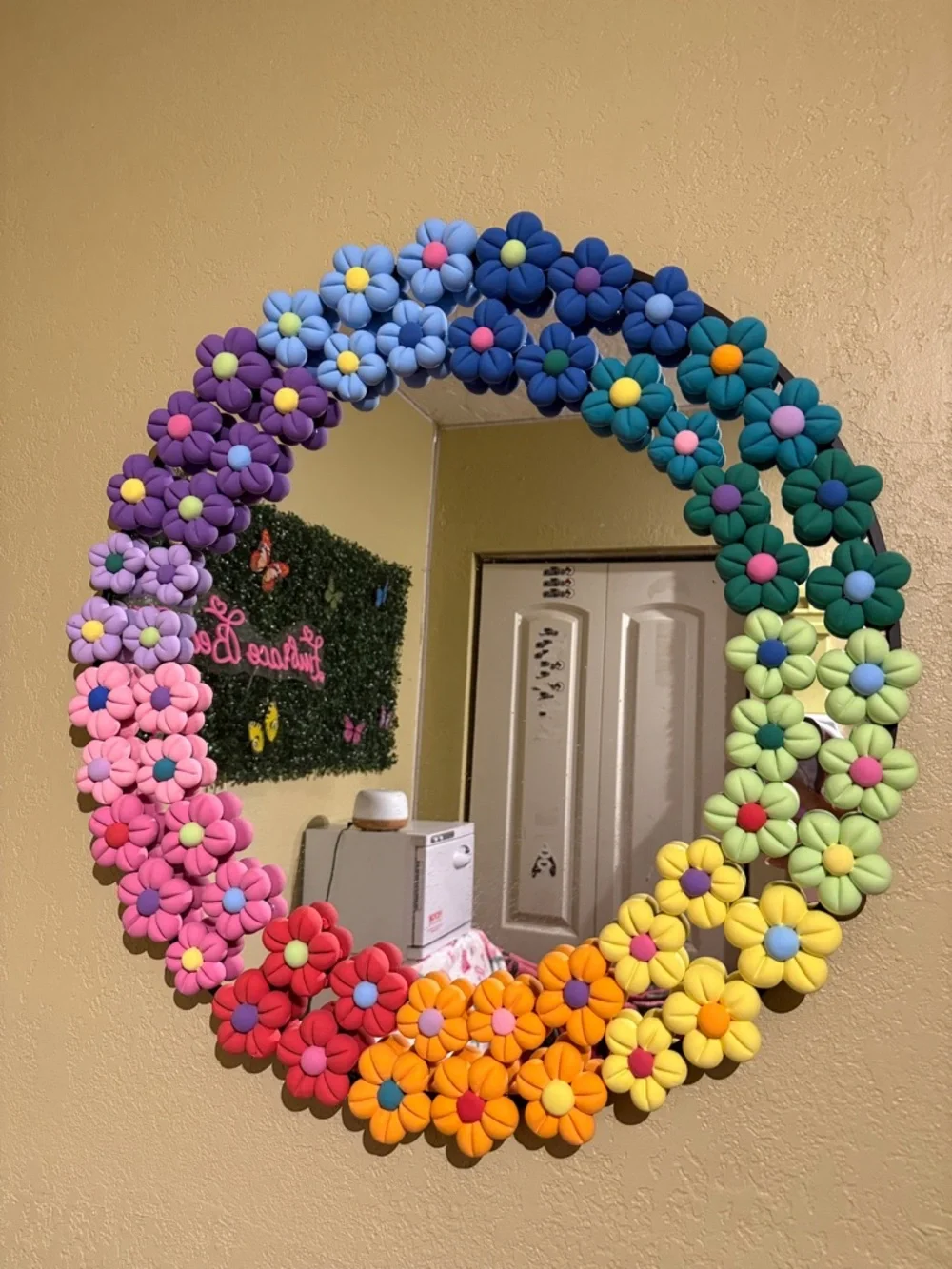Decorative Rainbow Flower Round Wall Mirror - Multicolor